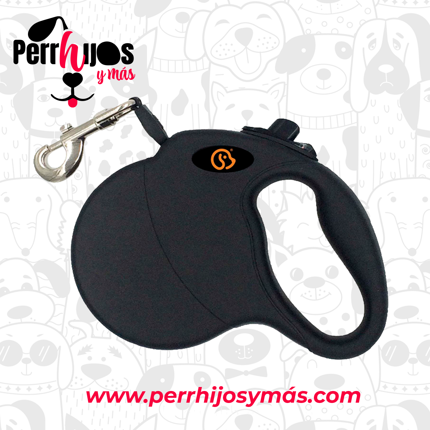 Correa para mascota retráctil, negro pequeña