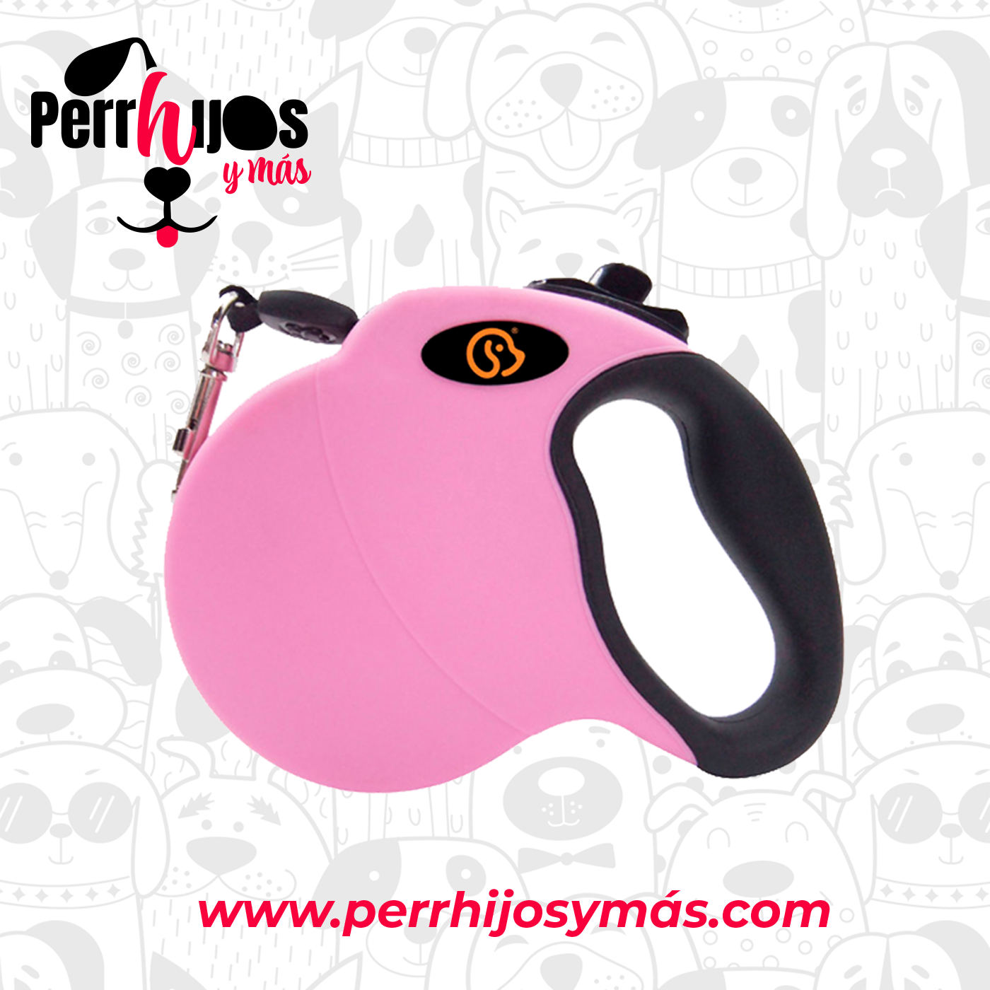 Correa para mascota retráctil, rosado. 079