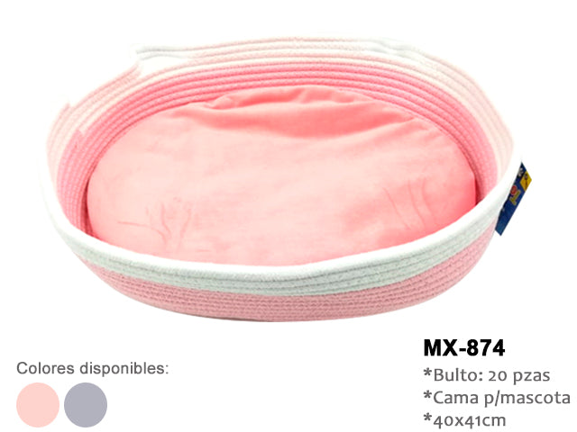 Cama para mascota, gris y rosada 014