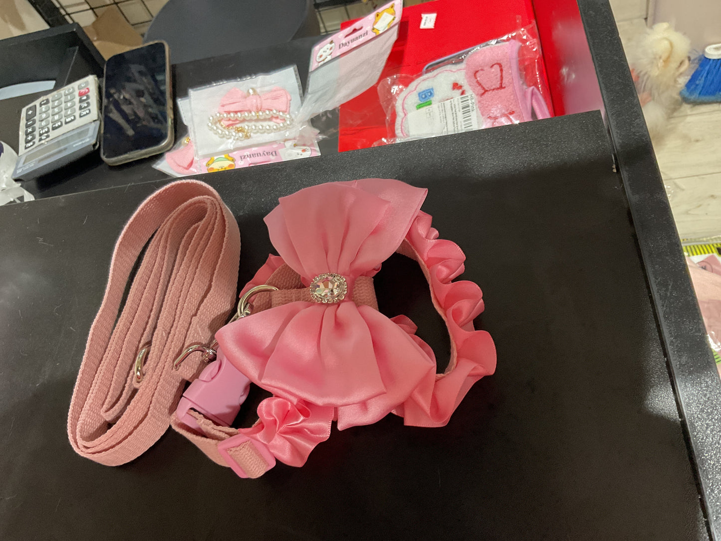 Collar Correa rosado lazo