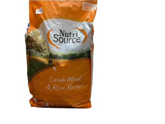 Nutri Source Lamb meal rice 1;8k grain free. Y normal
