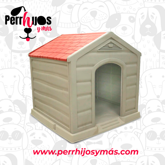 Casa para mascota beige con rojo