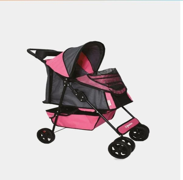 Coche para mascota, rosado/gris